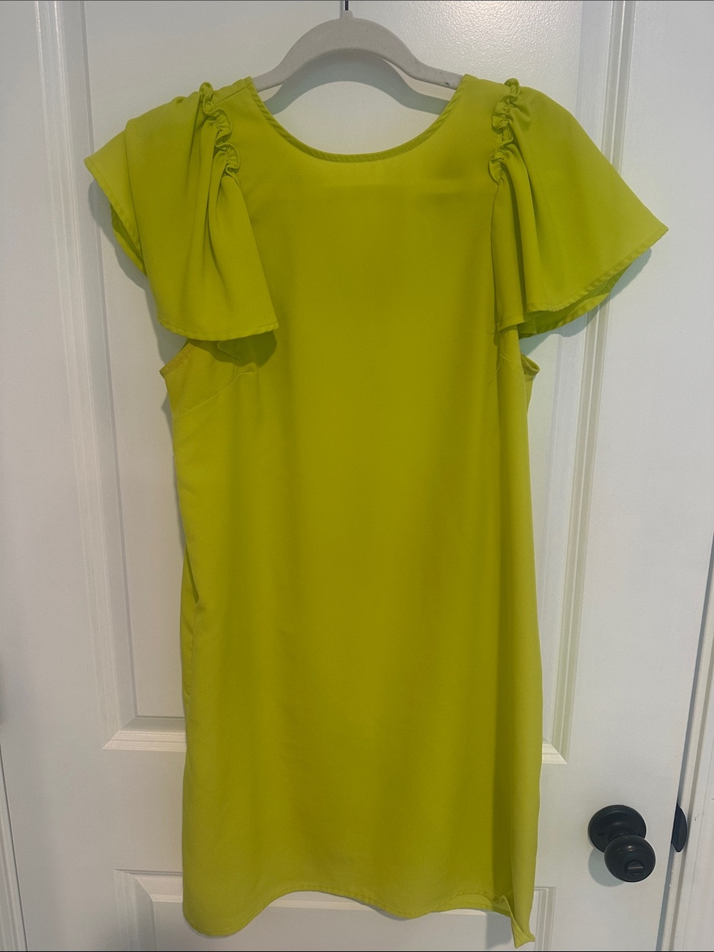 Bright Chartreuse Flutter Sleeve Knee-length Dress